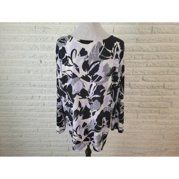 CJ Banks Womens Top 1X Plus Tunic 3/4 Sleeve Lace Up Black Floral FLO340E - Picture 5 of 8